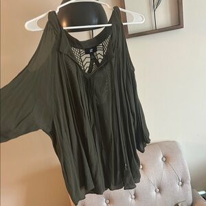 Women's Olive Green Cold Shoulder Top